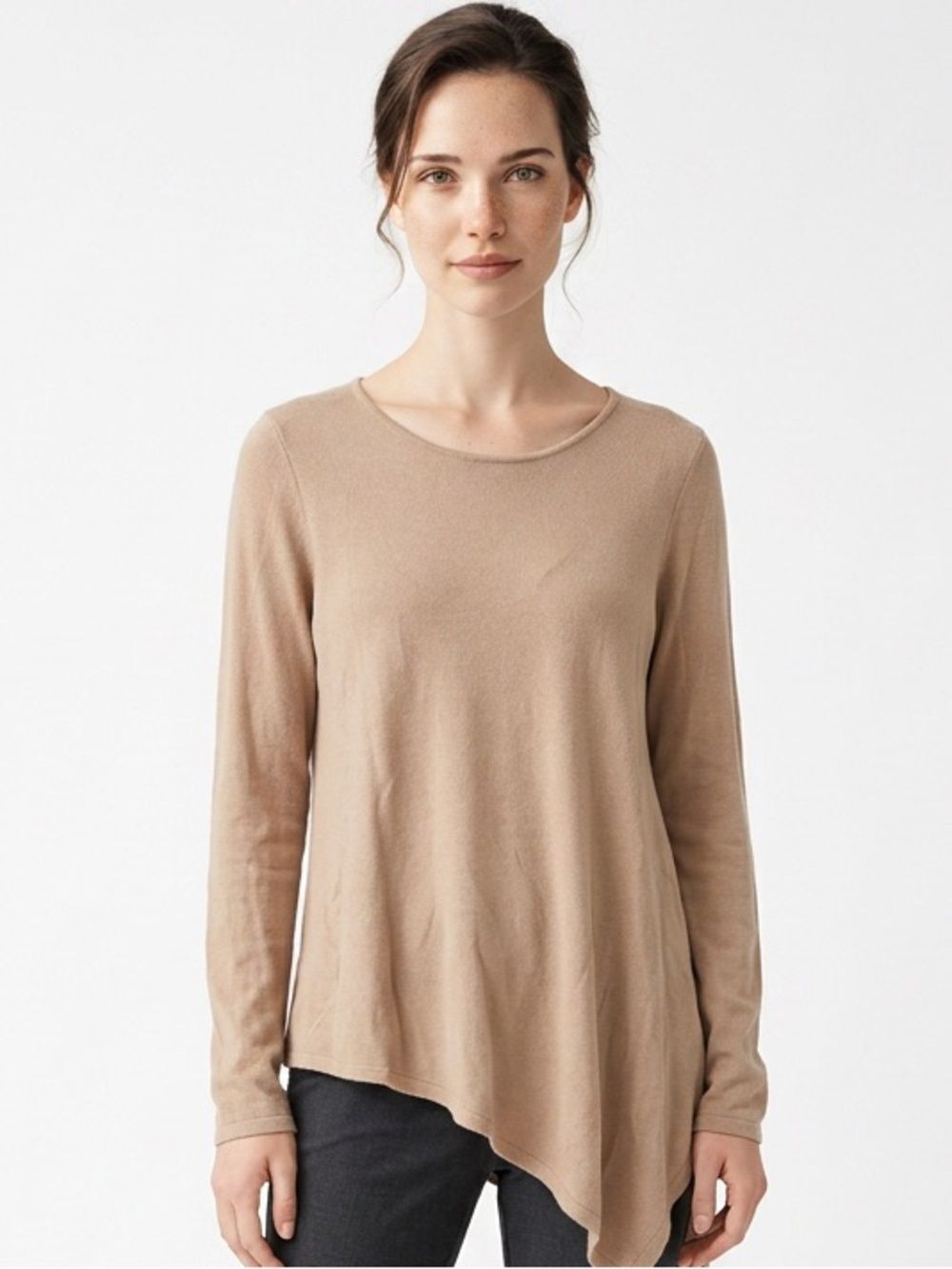 THREE DOTS | Tan Asymmetrical Lightweight Sweater Women’s Size Medium